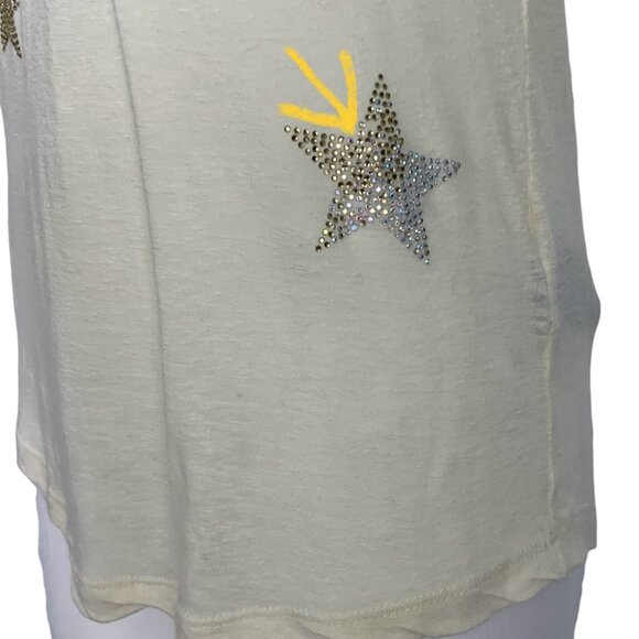 Zadig & Voltaire Skinny Stars Strass Tee Shirt Top XS Cream Embellished Linen - Picture 7 of 13